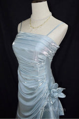 Retro Baby Blue Vintage Floral Dresses Asymmetrical Hem Evening Prom Gown