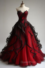 Retro Ball Gown Sweetheart Tulle Red Party Dresses Black Evening Prom Dresses Evening Dresses