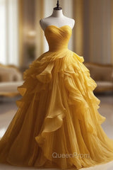 Retro Ball Gown Sweetheart Tulle Yellow Party Dresses Evening Prom Dresses Evening Dresses