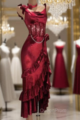 Retro Mermaid Spaghetti Straps Burgundy Lace Evening Prom Dresses Birthday Outfits