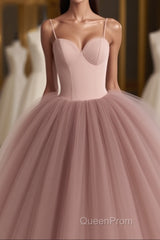 Dusty Rose A-Line Tulle Floor Length Spaghetti Straps Sweetheart Evening Party Dresses Evening Prom Dresses