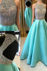 Round Neck Sequin Open Back Green Evening Prom Dresses, Evening Dresses