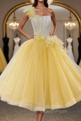Round Neck Yellow Lace Tulle Evening Prom Dresses, Yellow Lace Short Homecoming Dresses, Yellow Formal Graduation Evening Dresses