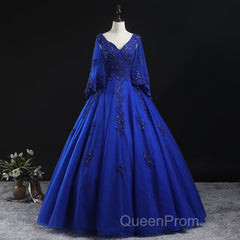 Royal Blue Ball Gown Lace Applique Quinceanera Dresses, Tulle Floor Length Sweet 16 Dresses