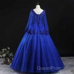 Royal Blue Ball Gown Lace Applique Quinceanera Dresses, Tulle Floor Length Sweet 16 Dresses
