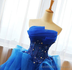 Royal Blue Knee Length Party Dress with Applique, Short Prom Dress