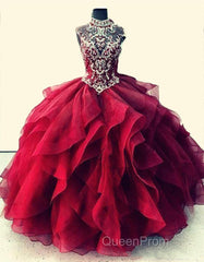 Royal Blue Organza High Neck Quinceanera Dresses Burgundy Evening Prom Dresses