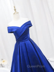 Royal Blue Satin Sweetheart Off Shoulder Long Formal Dresses, A-Line Evening Prom Dresses