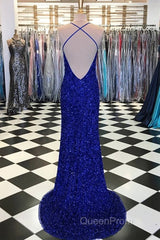 Royal Blue Sequin Mermaid Evening Prom Dresses