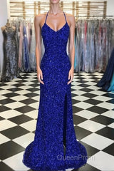 Royal Blue Sequin Mermaid Evening Prom Dresses