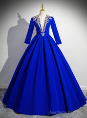 Royal Blue Velvet Long Sleeve Quinceanera Dress