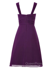 Simple A-line V Neck Short Chiffon Grey Bridesmaid Dresses