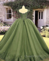 Sage Ball Gown Appliques Tulle Dresses