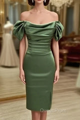 Sage Green Satin Ruched Midid Satin Dresses