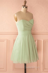 Sage Green Strapless A-Line Short Party Dresses Homecoming Dresses