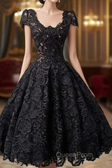 Scoop Knee-Length Cap Sleeves Ball Gown Lace Homecoming Dresses