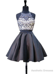 Scoop Neckline Beaded Backless Black Short Homecoming Dress