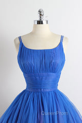 Scoop Neckline Royal Blue Party Dresses, A-Line Spaghetti Strap Short Evening Dresses