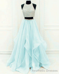 Sequins Beaded Organza Layered Two Piece Ball Gowns Prom Dresses,Wedding Party Dresses