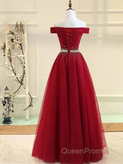 Sequins Burgundy Long Off The Shoulder Evening Prom Dresses