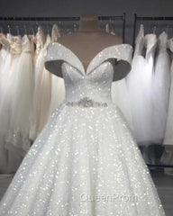 Sequins Wedding Dresses Off The Shoulder Crystal Belt