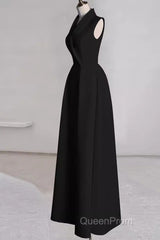 Sexy A Line Black Satin Party Dresses Long Evening Prom Dresses