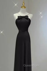 Sexy A Line Halter Long Black Satin Evening Prom Dresses
