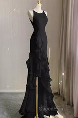 Sexy A Line Long Senior Chiffon Black Evening Prom Dresses Formal Dresses