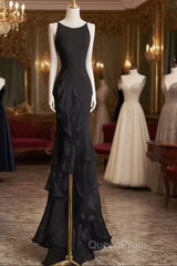 Sexy A Line Long Senior Chiffon Black Evening Prom Dresses Formal Dresses