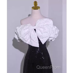 Sexy A Line Off The Shoulder Long Black Sequin Evening Prom Dresses