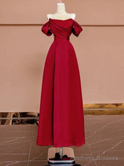 Sexy A Line Off The Shoulder Red Satin Floor Length Evening Dress Prom Dresses