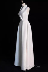 Sexy A Line Satin Party Dresses Long White Evening Prom Dresses