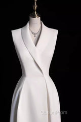 Sexy A Line Satin Party Dresses Long White Evening Prom Dresses