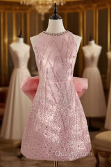 Sexy A Line Scoop Pink Sequin Travel Vacation Dresses Short Birthday Dresses