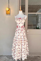 Sexy A Line Square Neckline Sleeveless WomenS Red Floral Holiday Dresses Vacation Dresses Birthday Dresses