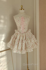 Sexy A Line Strapless Floral Holiday Dresses Travel Vacation Dresses Short Chiffon Birthday Dresses