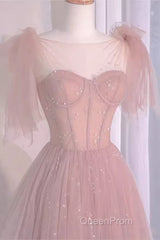 Sexy A Line Straps Neckline Long Pink Evening Prom Dresses