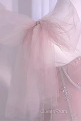 Sexy A Line Straps Neckline Long Pink Evening Prom Dresses