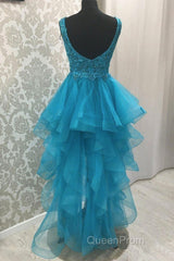 Sexy Asymmetrical V-Neck Tulle Evening Prom Dresses