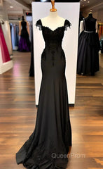 Sexy Black Mermaid Gown V Neck Chiffon Lace Evening Prom Dresses Evening Dresses