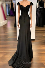 Sexy Black Mermaid Gown V Neck Chiffon Lace Evening Prom Dresses Evening Dresses