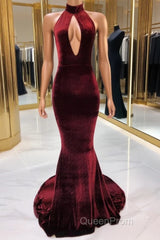 Sexy Halter Burgundy Winter Wedding Guest Dresses Velvet Evening Prom Dresses Sleeveless