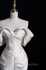 Sexy Mermaid Off The Shoulder Ivory Satin Long Wedding Dresses Brides Dresses