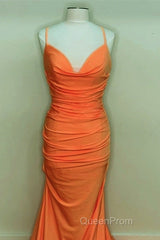 Sexy Mermaid Orange Satin Evening Prom Dresses