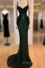 Sexy Mermaid Sequin Long Dark Green Lace Evening Prom Dresses Formal Dresses