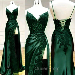 Sexy Mermaid Spaghetti Straps Dark Green Lace Backless Evening Prom Dresses Long Party Dresses