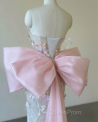 Sexy Mermaid Strapless Pink Sequin Long Floral Evening Prom Dresses Party Dresses