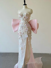 Sexy Mermaid Strapless Pink Sequin Long Floral Evening Prom Dresses Party Dresses