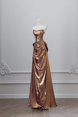 Sexy Mermaid Strapless Sequin Brown Long Evening Prom Dresses