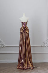 Sexy Mermaid Strapless Sequin Brown Long Evening Prom Dresses